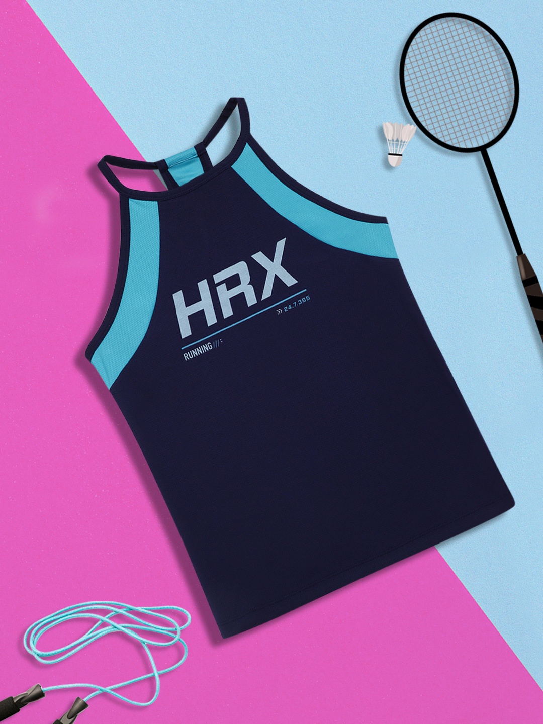 

HRX By Hrithik Roshan U-17 Girls Medieval Blue Colourblock Rapid-Dry Running Tshirt