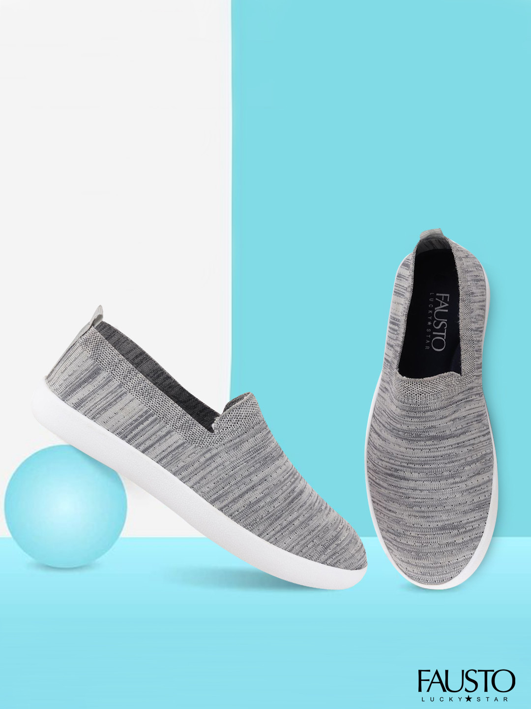 

FAUSTO Men Grey Woven Design Lightweight Slip-On Sneakers