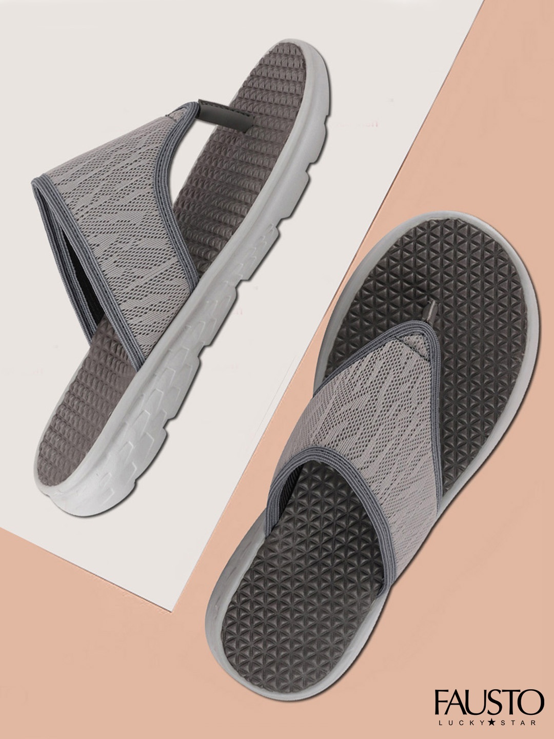 

FAUSTO Men Grey Self Design Thong Flip-Flops