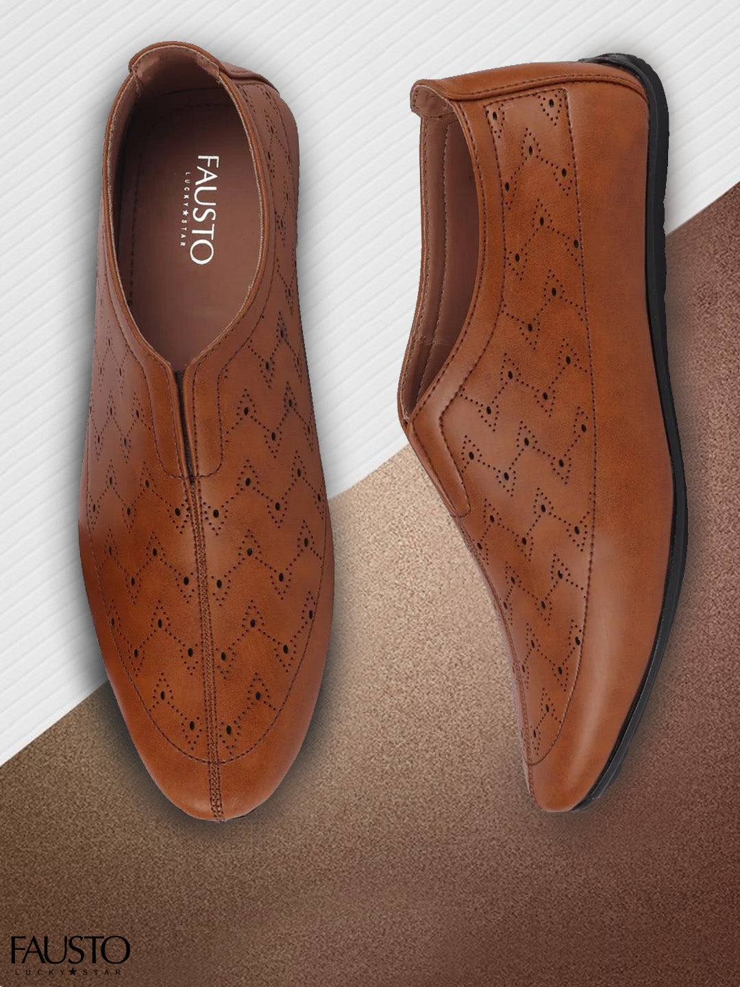

FAUSTO Men Tan Brown Textured Lightweight Mojaris