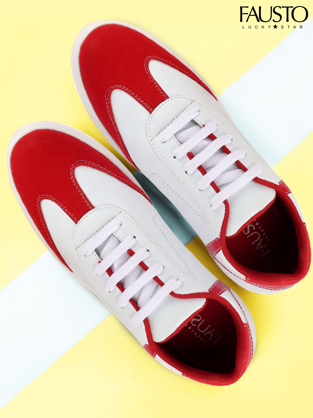 

FAUSTO Men White & Red Colorblocked Sneakers