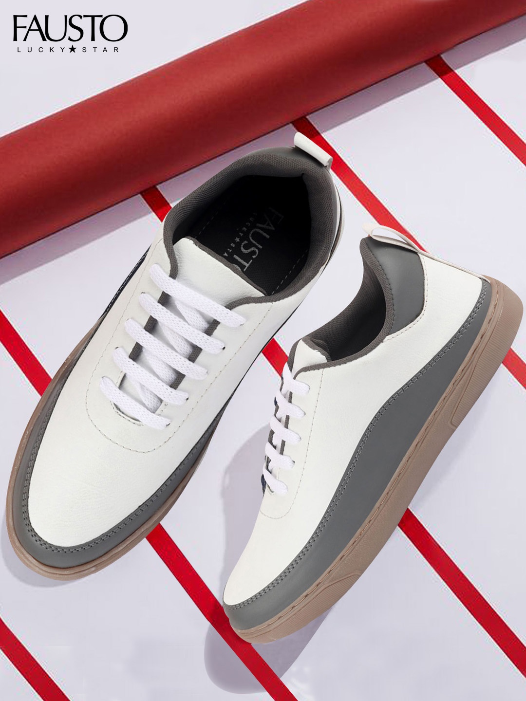

FAUSTO Men White Colourblocked Sneakers