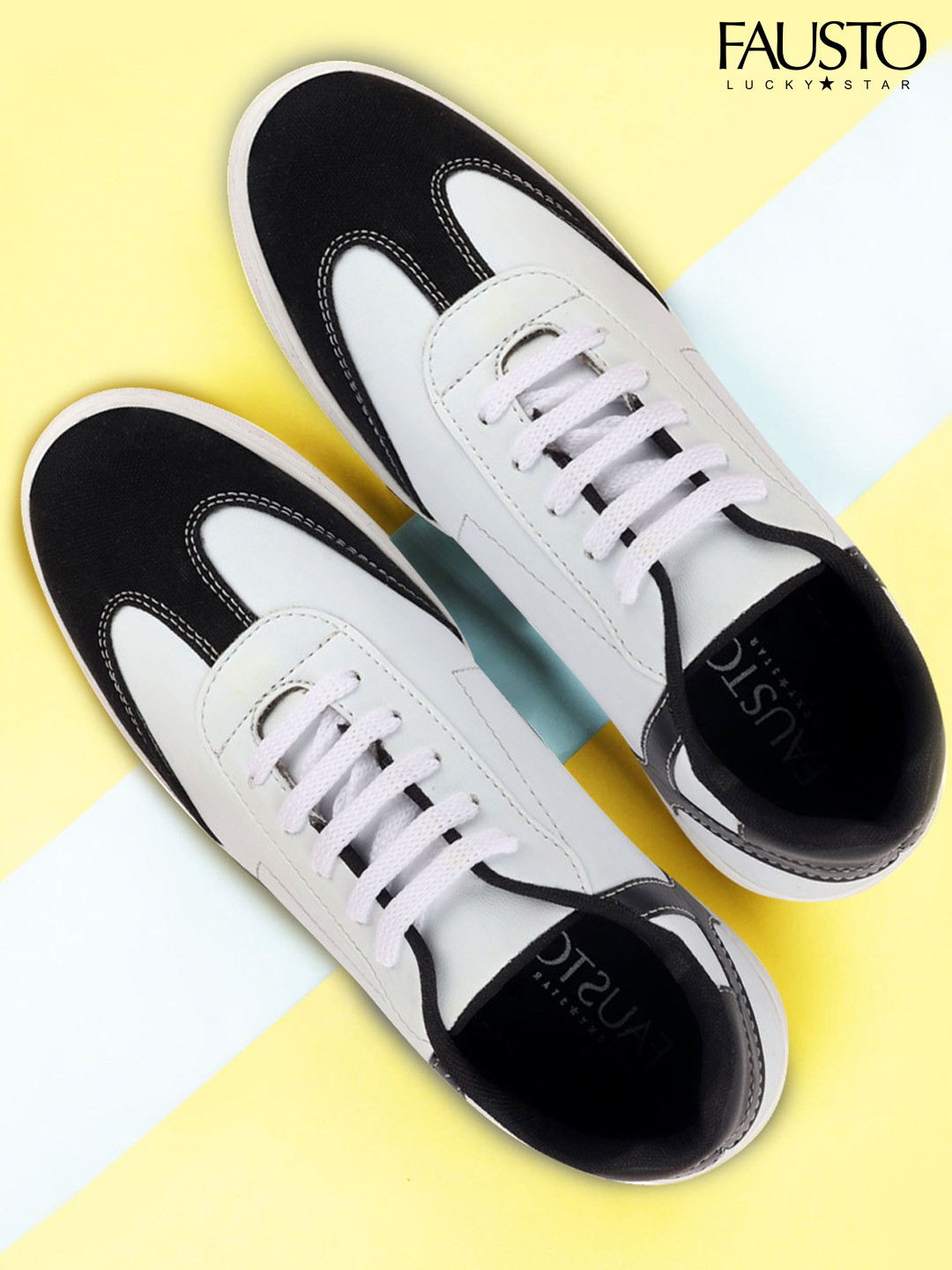 

FAUSTO Men White & Black Colourblocked Sneakers