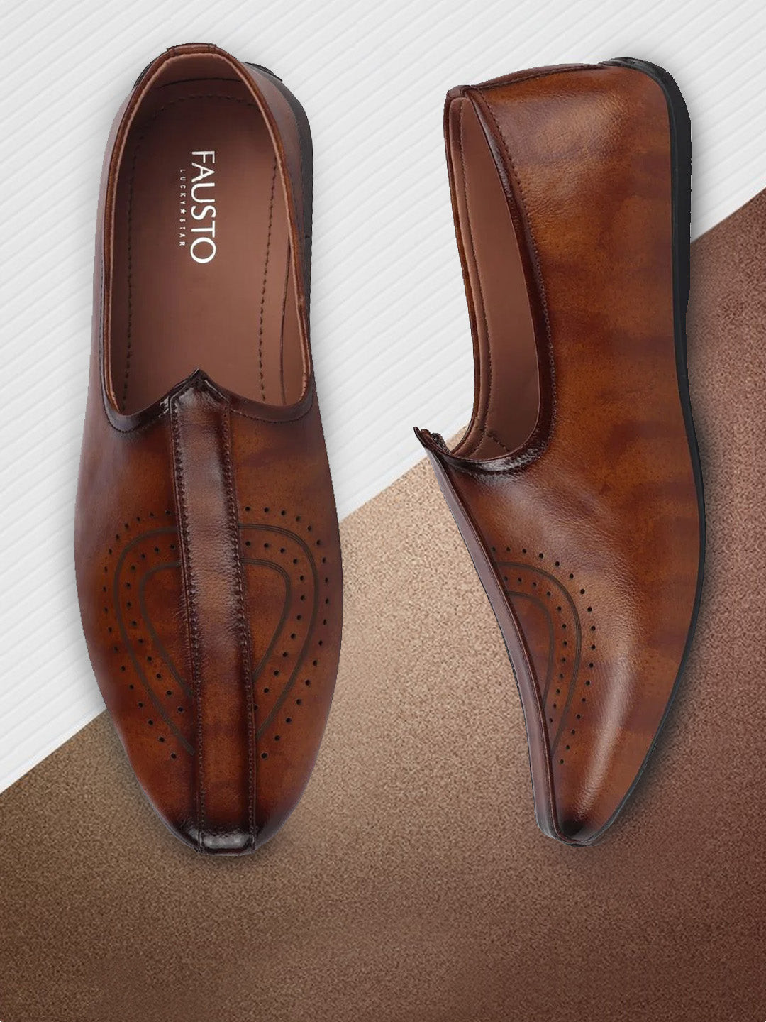 

FAUSTO Men Tan Brown Solid Mojaris