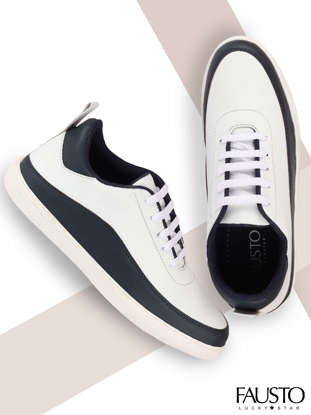 

FAUSTO Men White & Black Colourblocked Sneakers