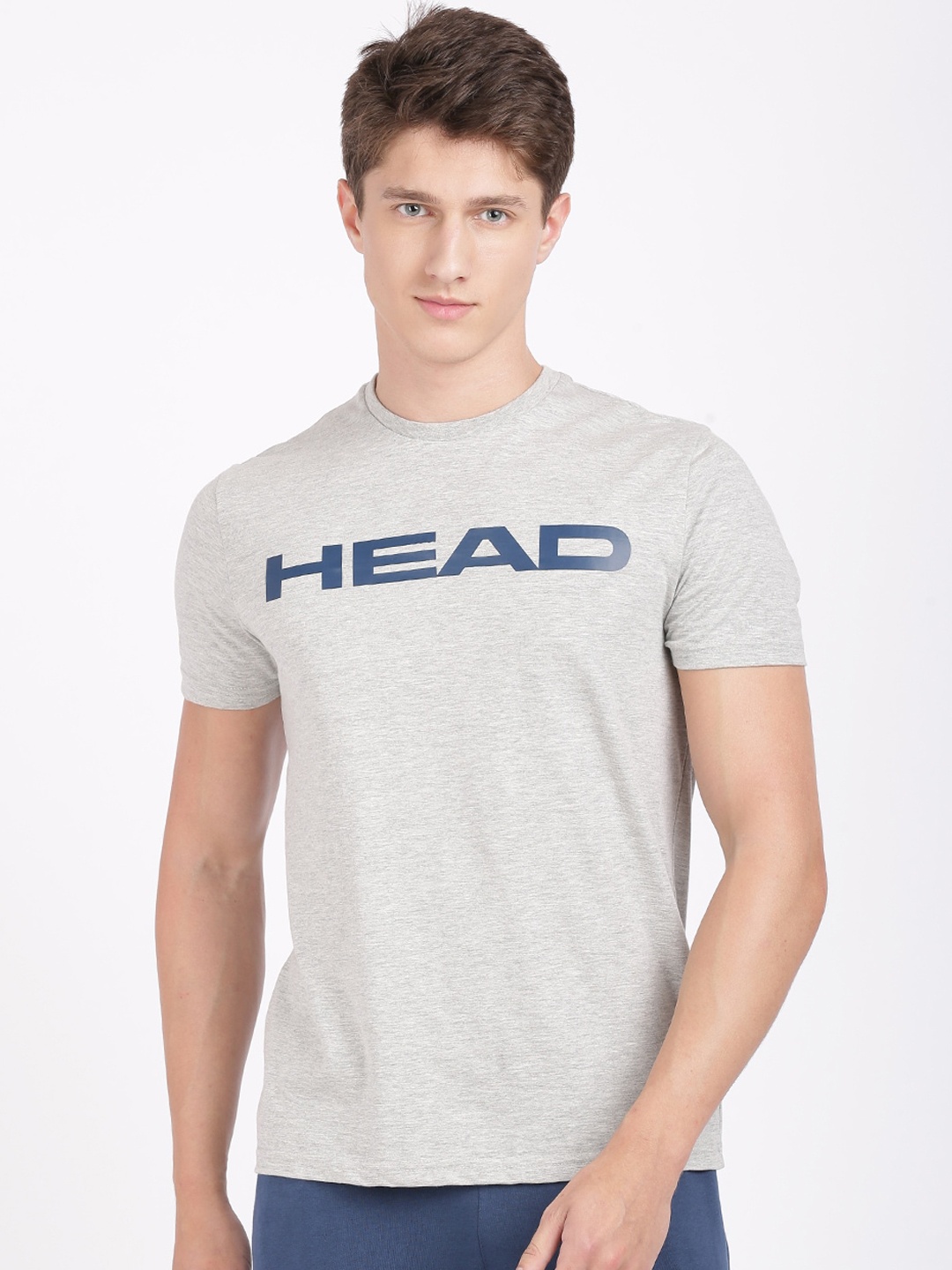 

Head Men Grey Printed Round Neck T-shirt