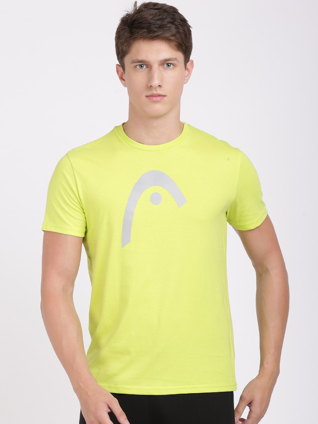 

Head Men Yellow Printed Round Neck Slim Fit Sports T-shirt