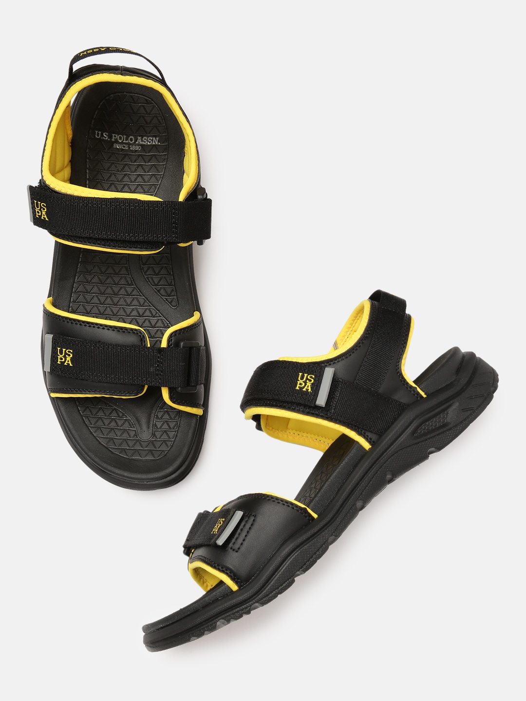 

U.S. Polo Assn. Men Black & Yellow Grant Solid Sports Sandals