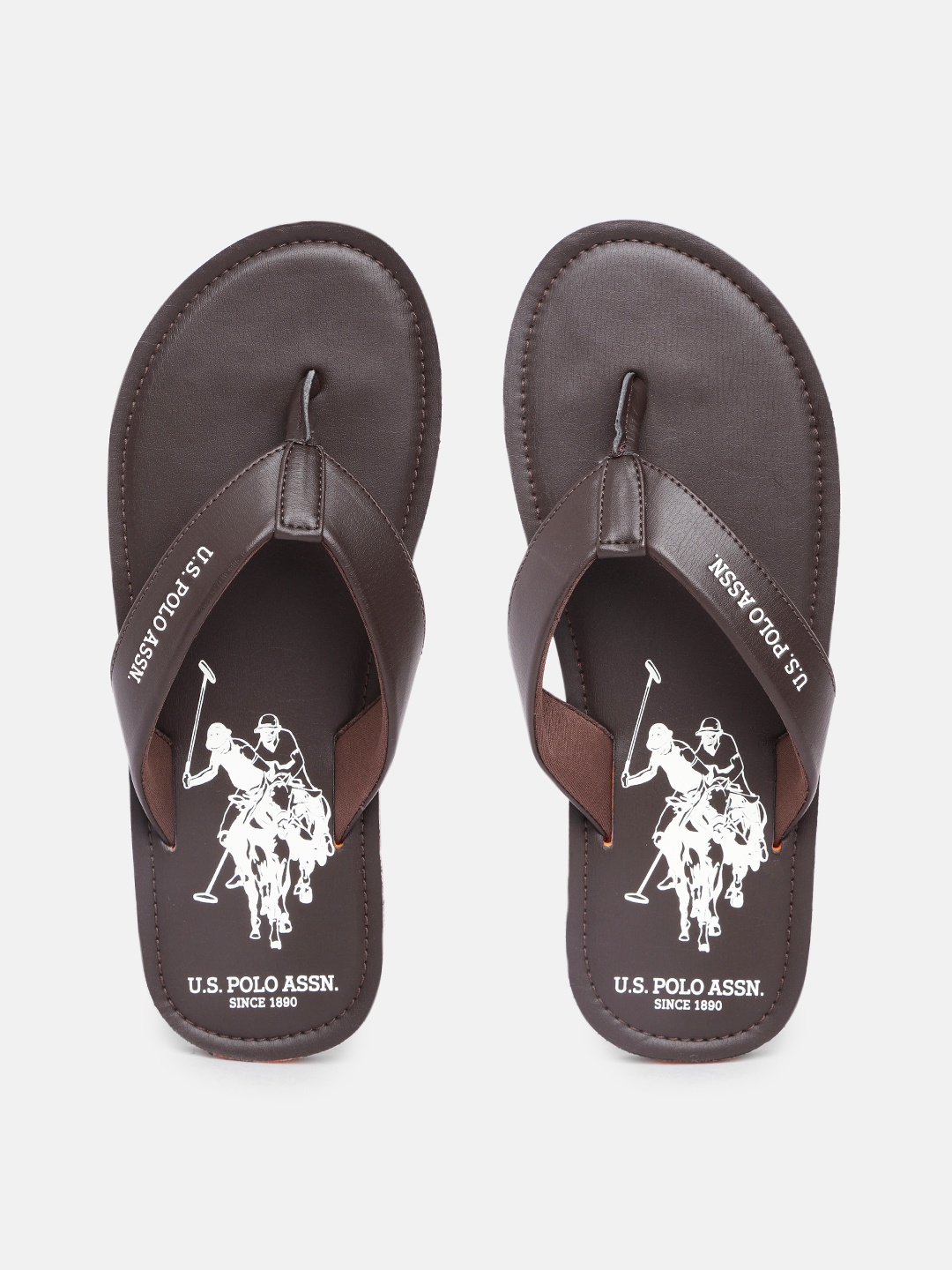 

U.S. Polo Assn. Men Brand Logo Printed Thong Flip-Flops, Brown