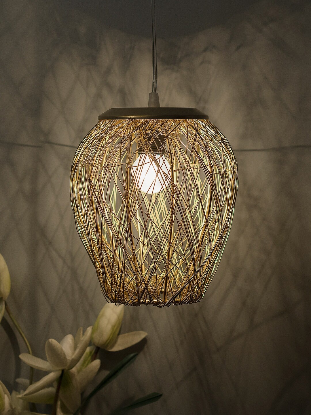 

Homesake Gold-Toned & Brown Self Design Traditional Pendant Lamp