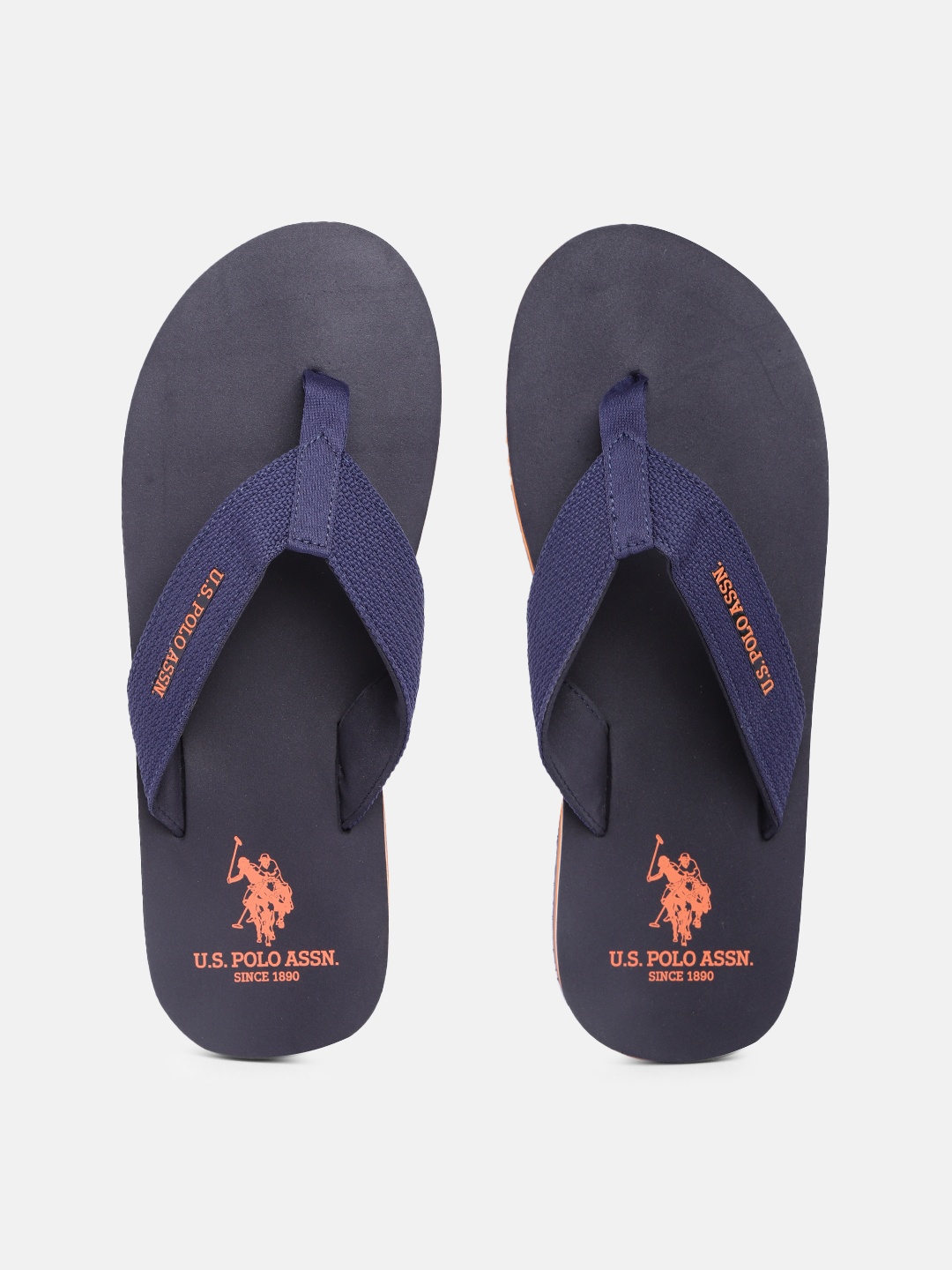 

U.S. Polo Assn. Men Webbing Textured & Brand Logo Print Thong Flip-Flops, Navy blue