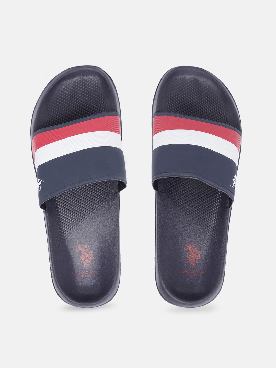 

U.S. Polo Assn. Men CONEX Striped Sliders, Navy blue