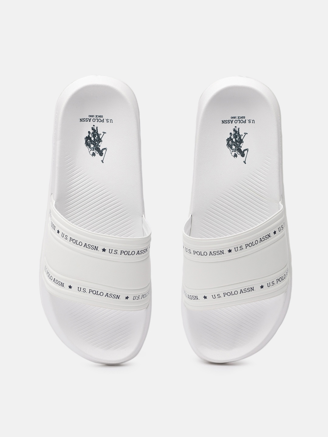 

U.S. Polo Assn. Men Solid Wode Sliders With Minimal Brand Logo Print Detail, White