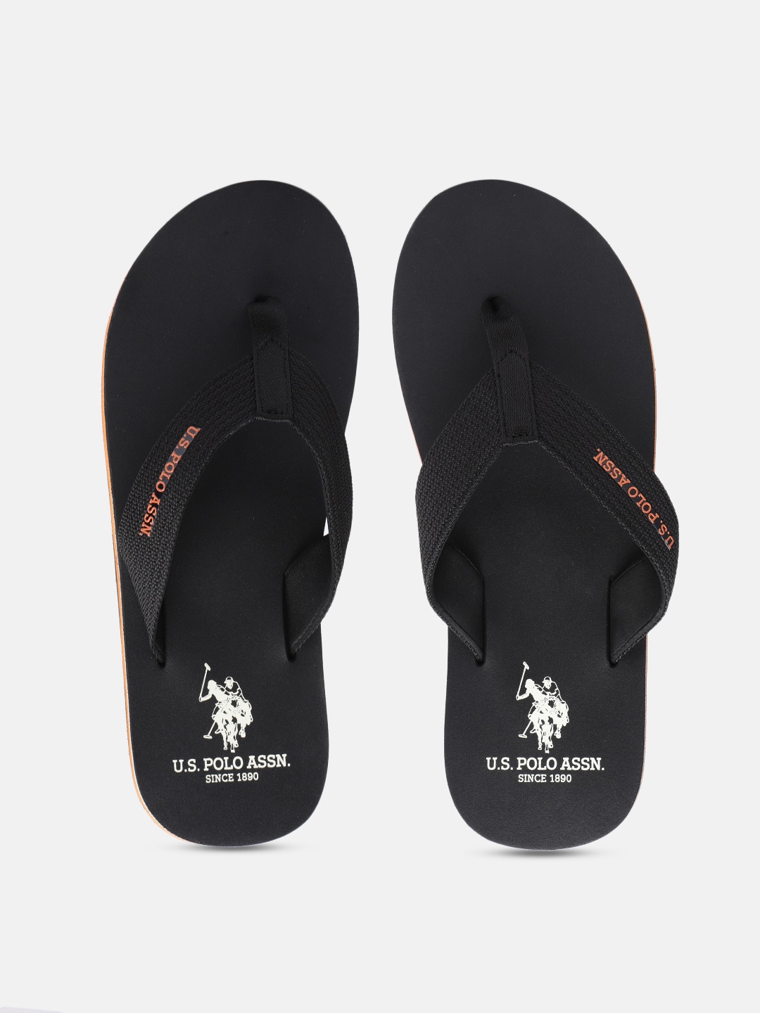 

U.S. Polo Assn. Men Black Brand Logo Printed Thong Flip-Flops