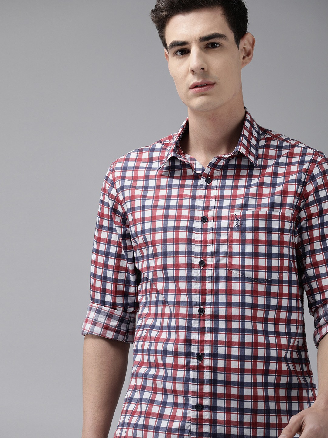 

U.S. Polo Assn. Men Red & White Regular Fit Checked Casual Shirt
