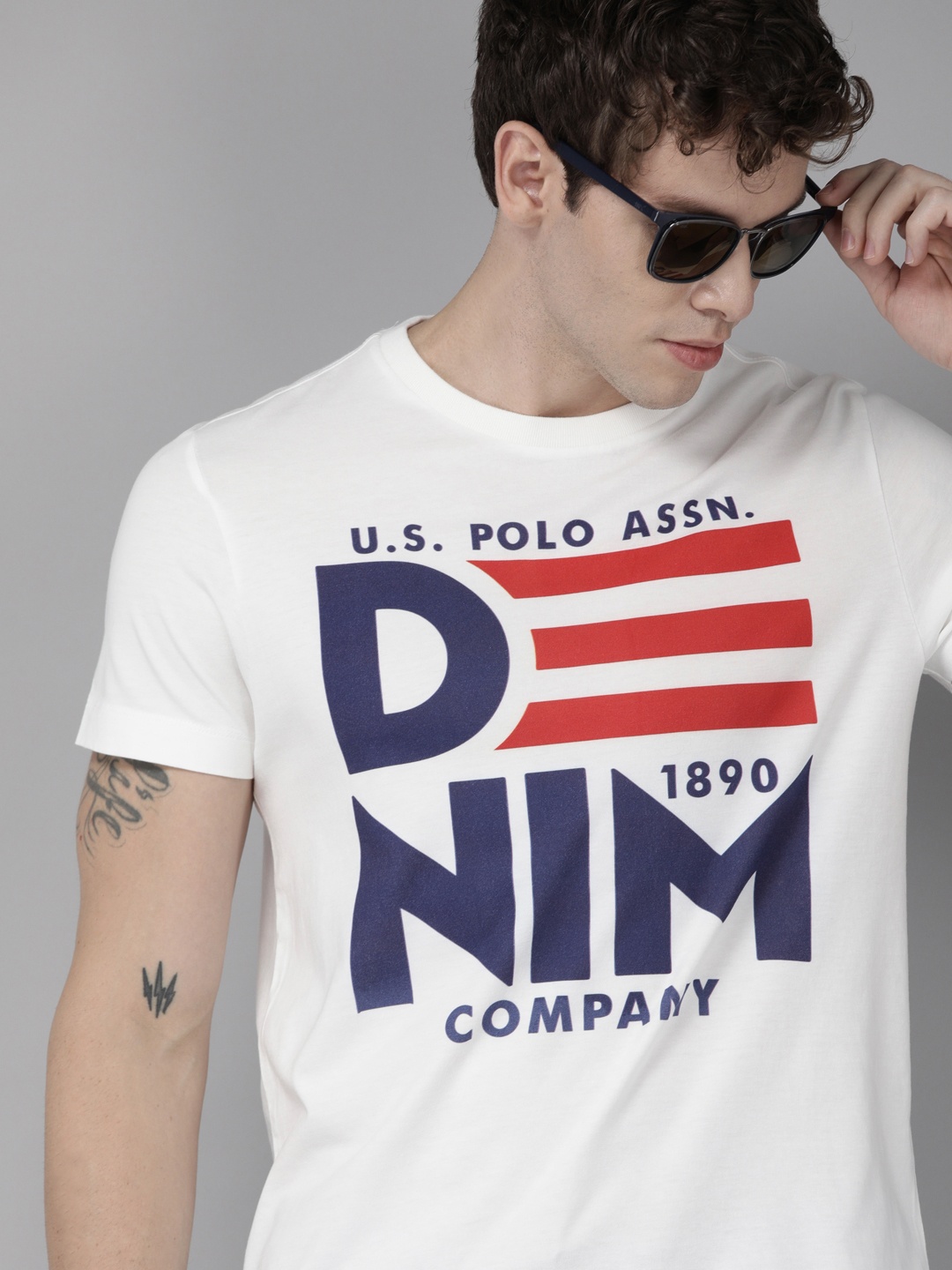 

U.S. Polo Assn. Denim Co. Men White Solid Round Neck Pure Cotton T-shirt
