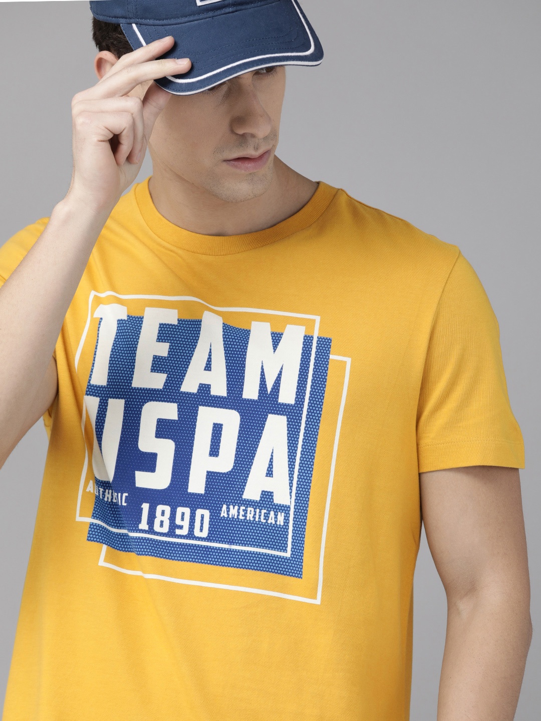 

U.S. Polo Assn. Denim Co. Men Mustard Yellow Printed Round Neck Pure Cotton T-shirt
