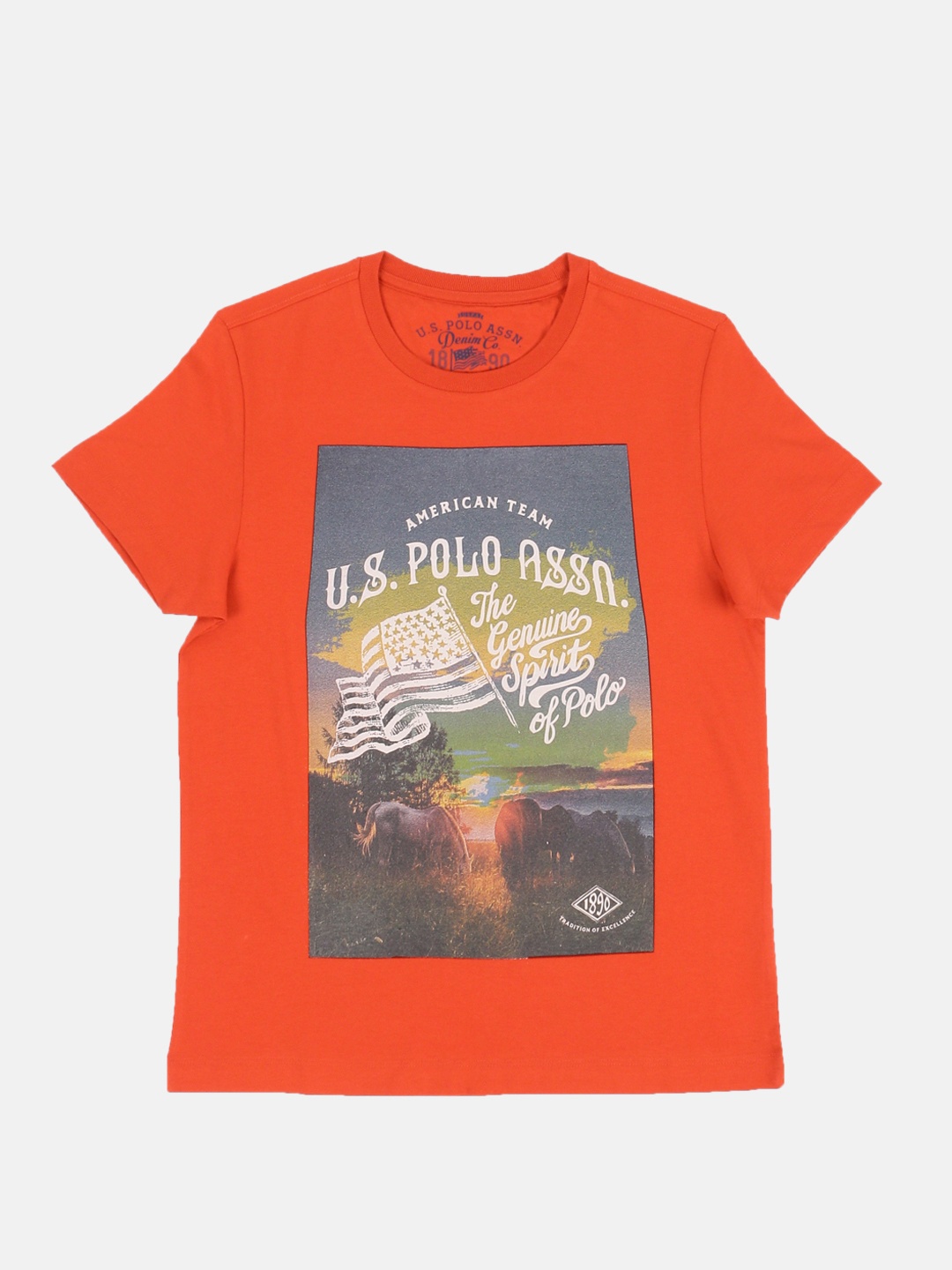 

U S Polo Assn Denim Co Men Orange Grey Printed Pure Cotton T-shirt