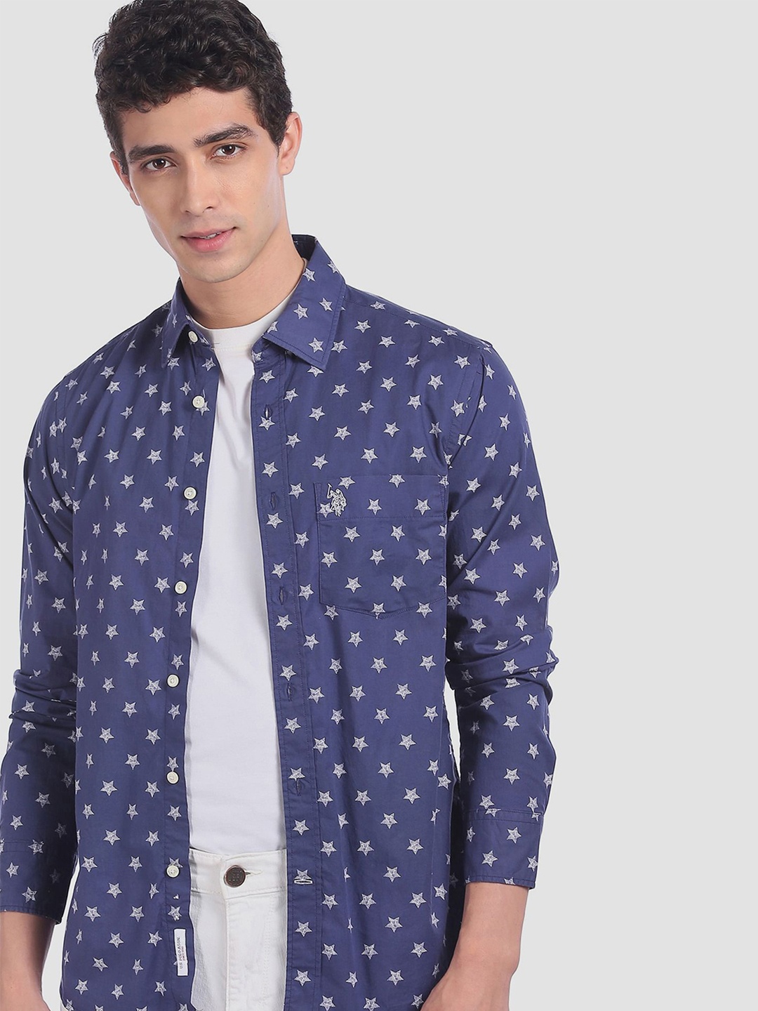 

U.S. Polo Assn. Men Blue Regular Fit Printed Casual Shirt