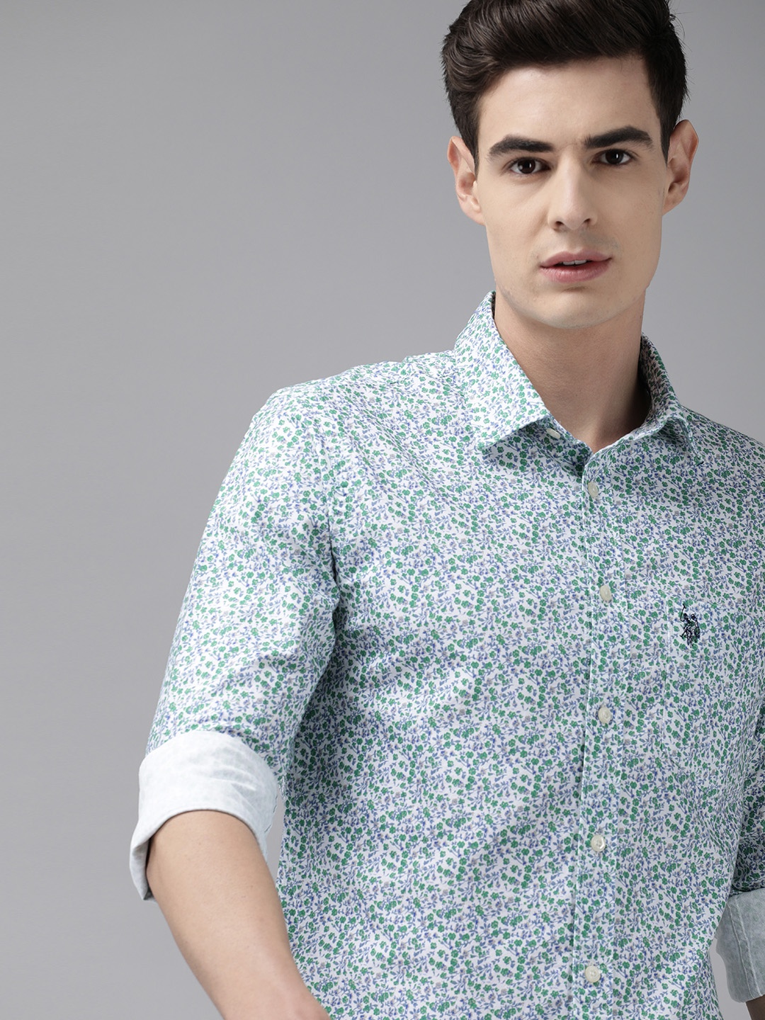 

U.S. Polo Assn. Men Green Regular Fit Printed Casual Shirt