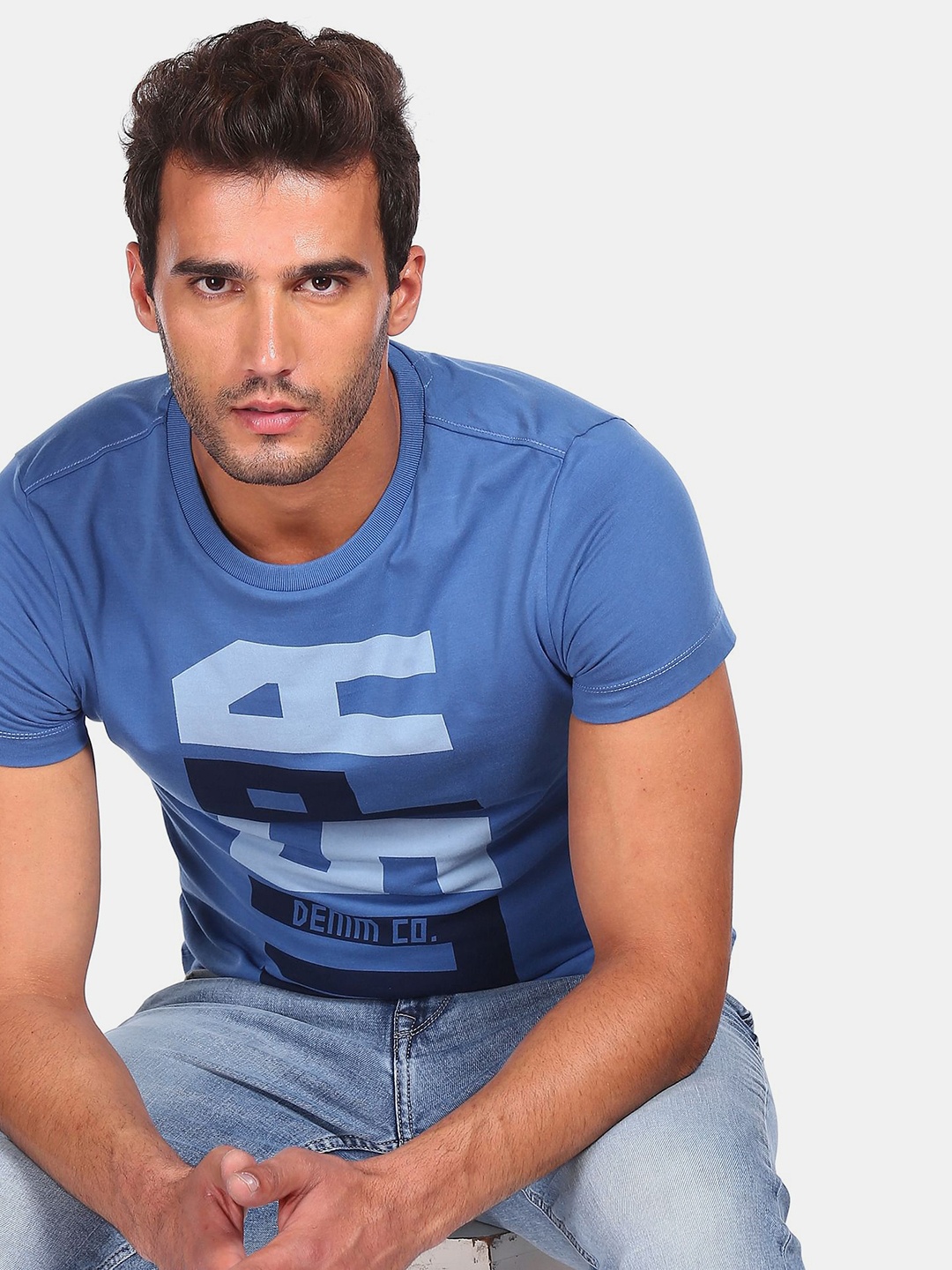 

U S Polo Assn Denim Co Men Blue Brand Logo Printed Pure Cotton T-shirt