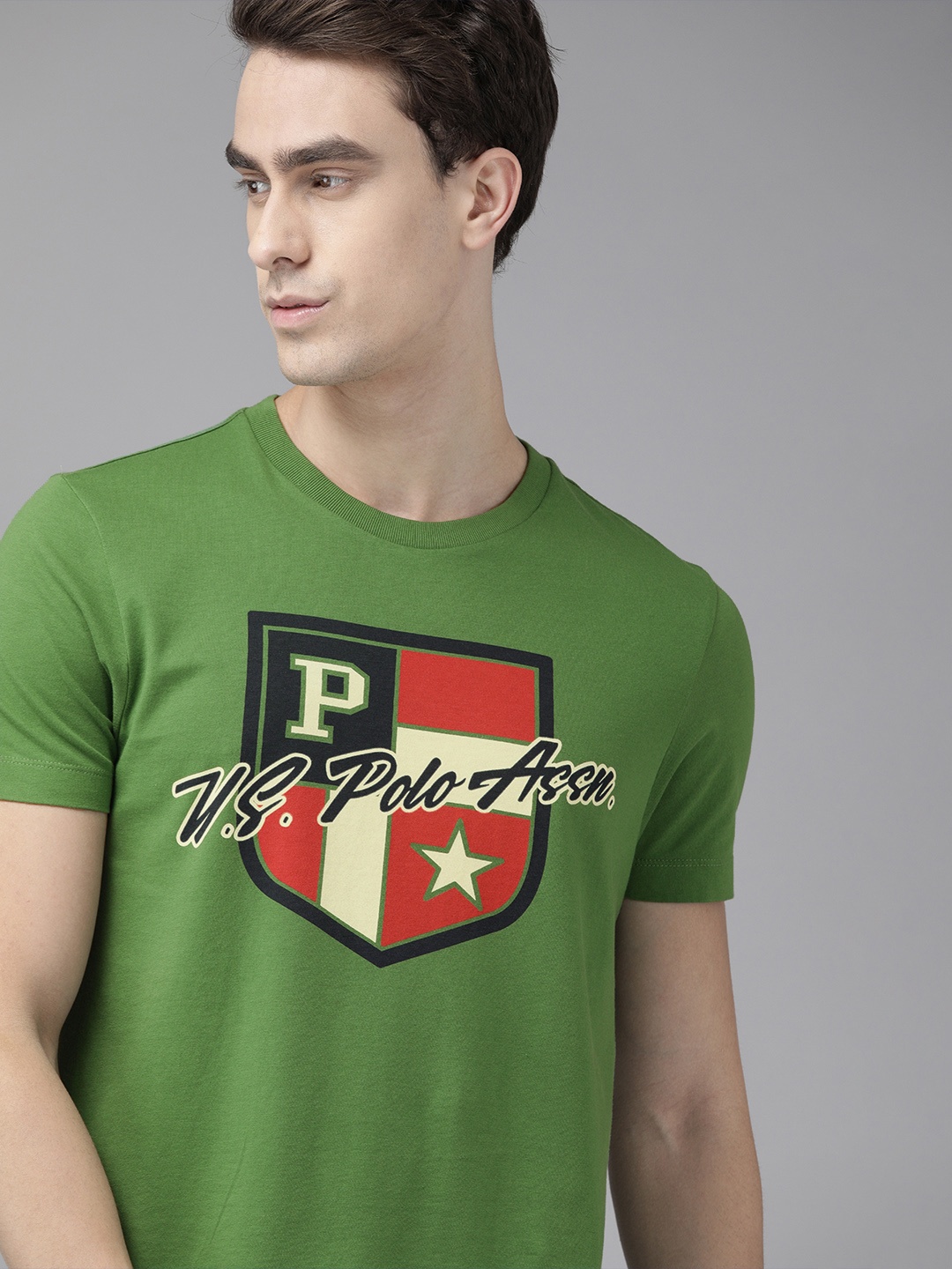

U.S. Polo Assn. Denim Co. Men Green Printed Round Neck Pure Cotton T-shirt