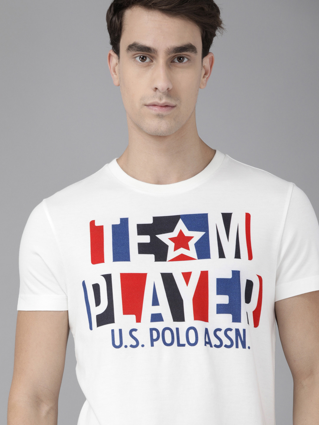 

U.S. Polo Assn. Denim Co. Men White Printed Round Neck Pure Cotton T-shirt