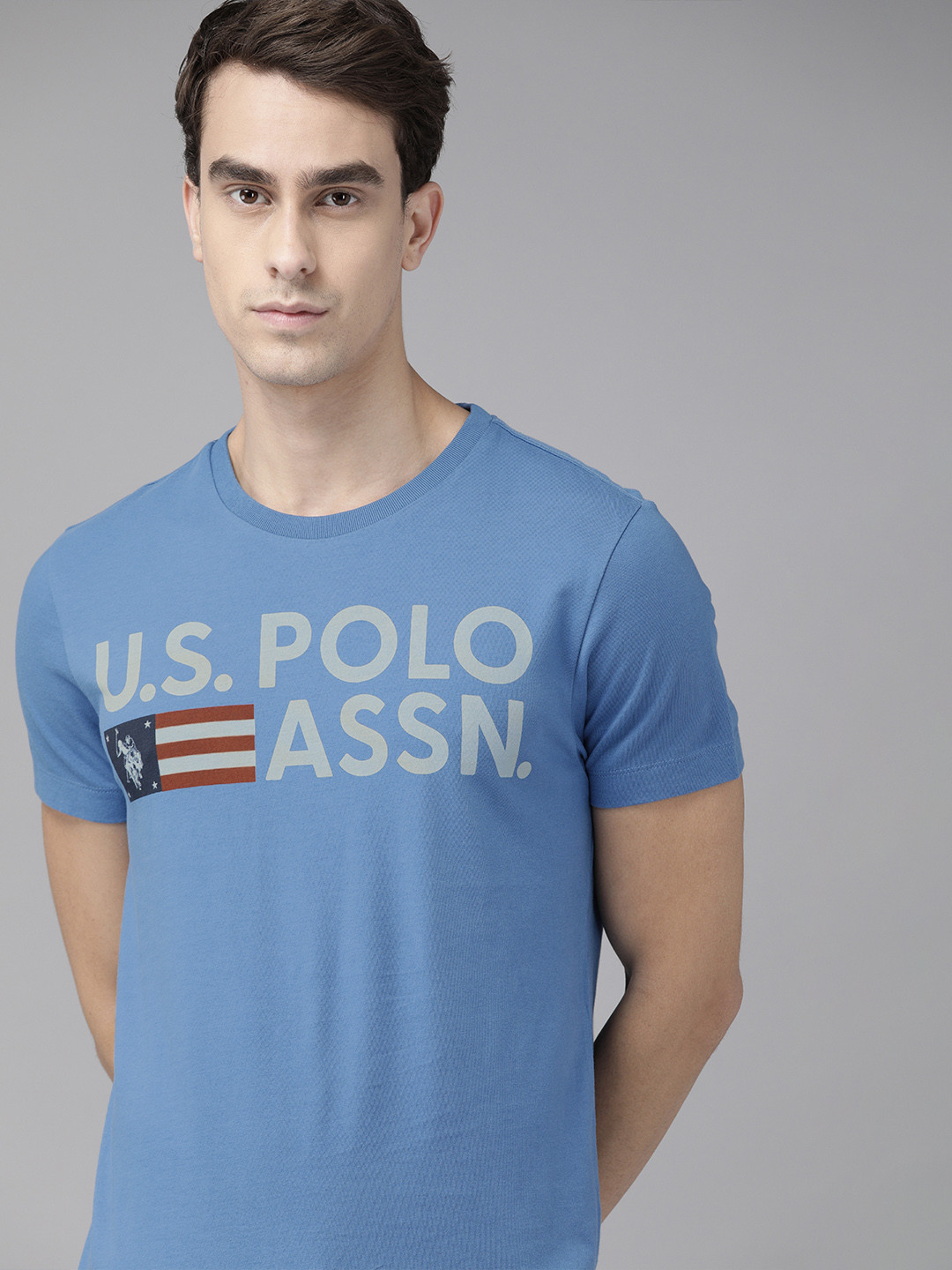 

U.S. Polo Assn. Denim Co. Men Blue Printed Round Neck Pure Cotton T-shirt