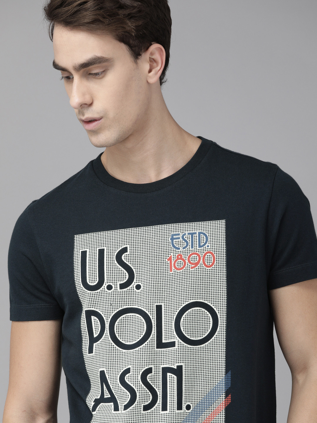 

U.S. Polo Assn. Denim Co. Men Navy Blue Printed Round Neck Pure Cotton T-shirt