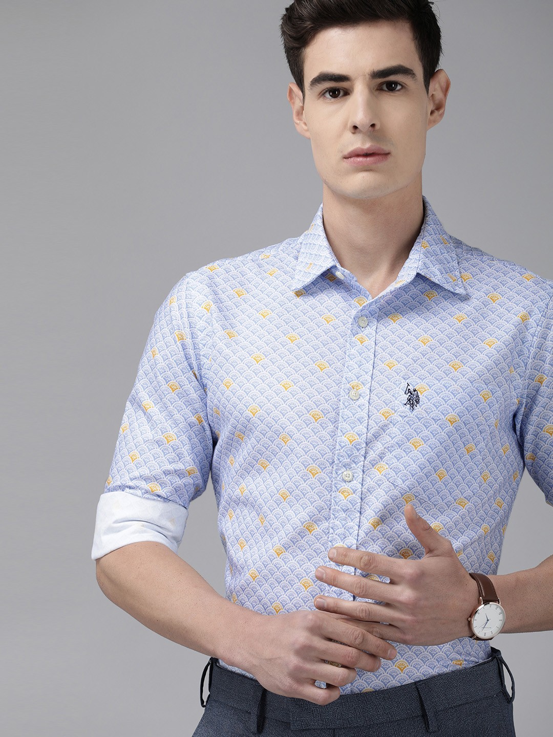 

U.S. Polo Assn. Men Blue & White Regular Fit Printed Casual Shirt