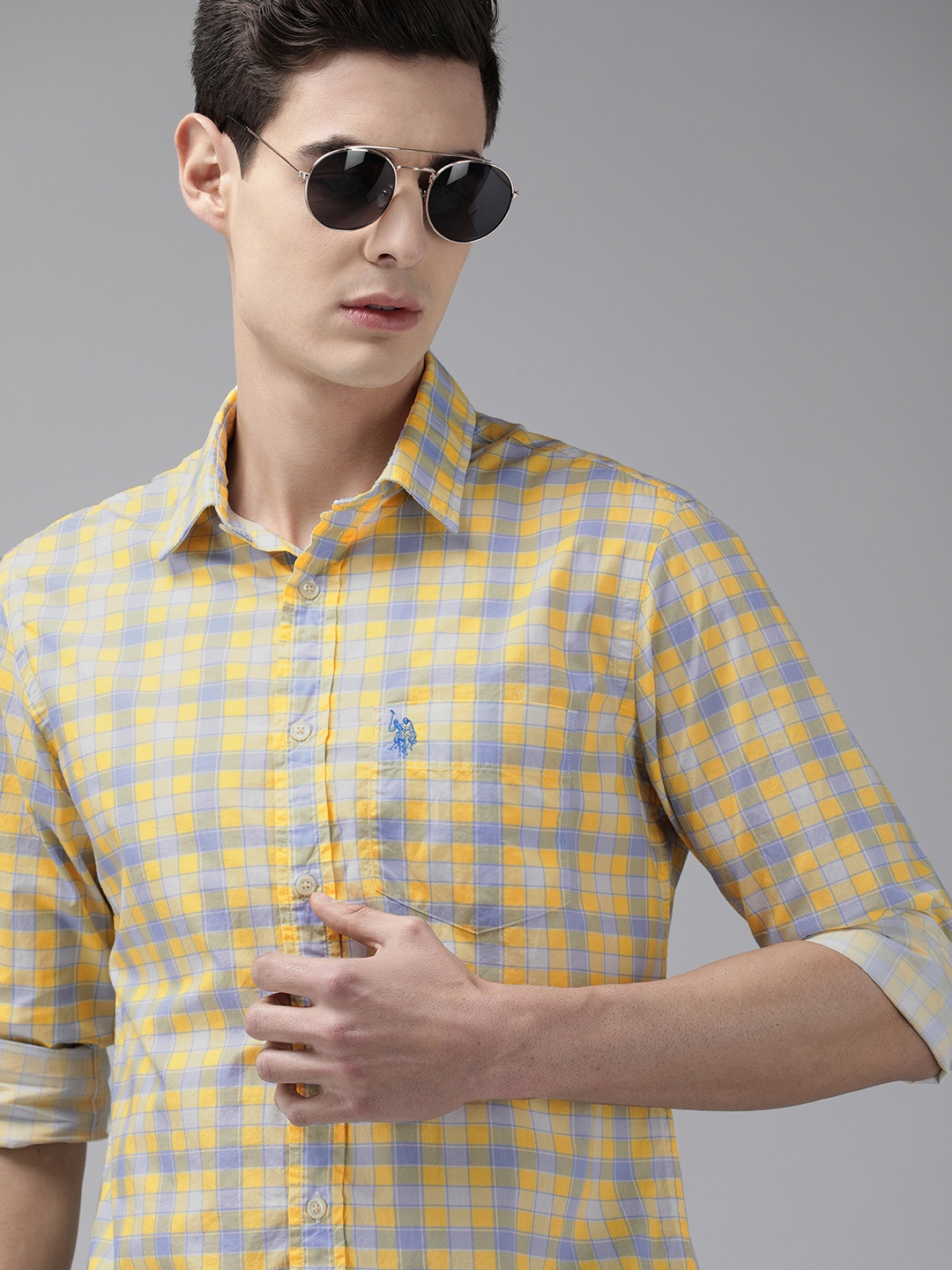 

U.S. Polo Assn. Men Yellow & Purple Regular Fit Checked Casual Shirt