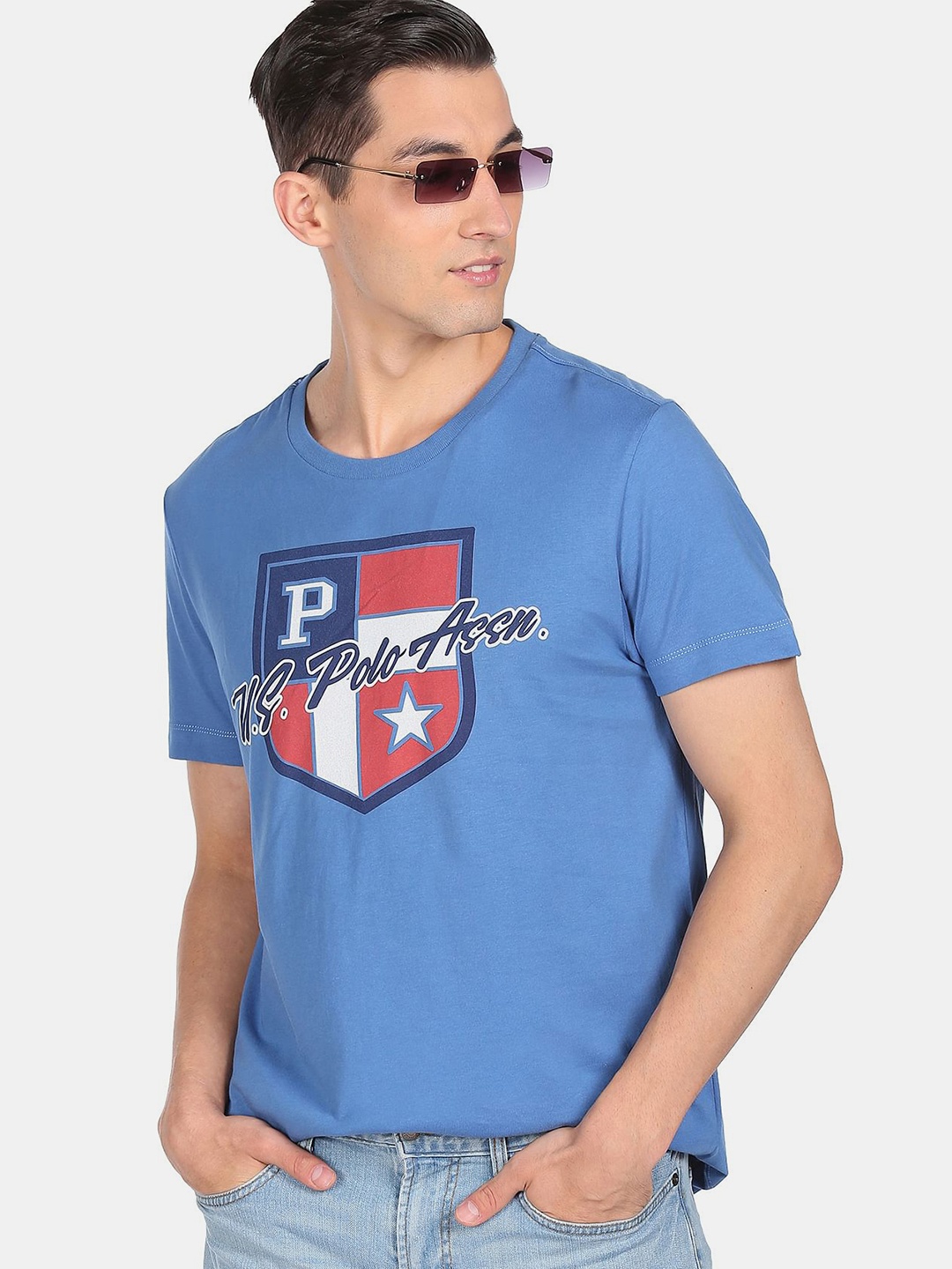 

U S Polo Assn Denim Co Men Blue Printed Cotton T-shirt