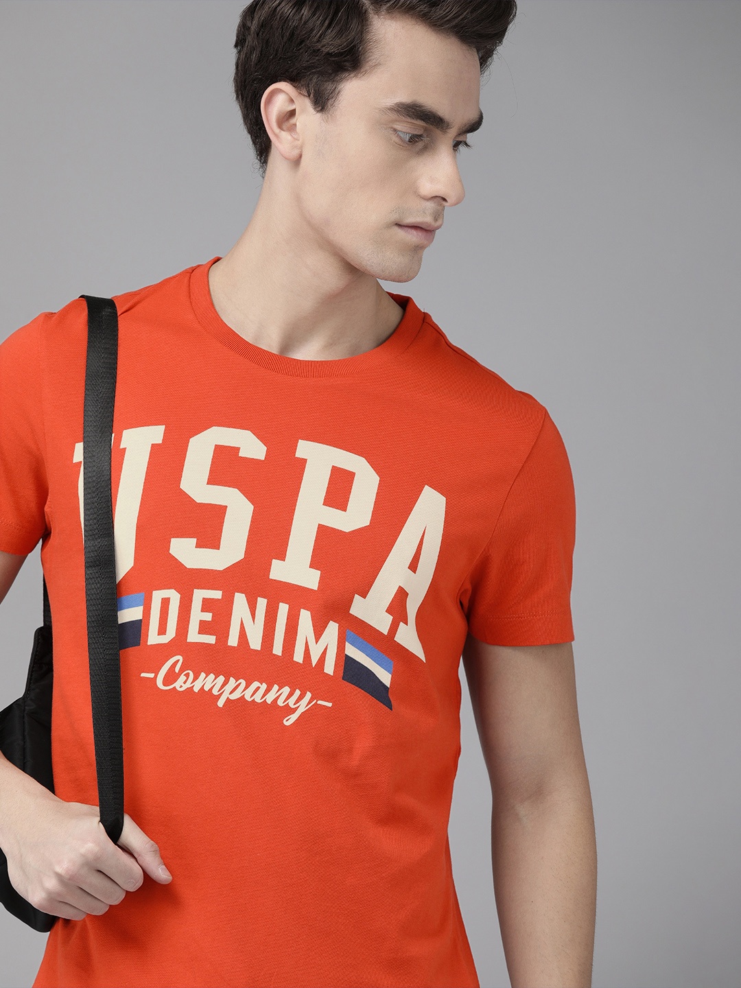 

U.S. Polo Assn. Denim Co. Men Red Beige Printed Round Neck Pure Cotton T-shirt