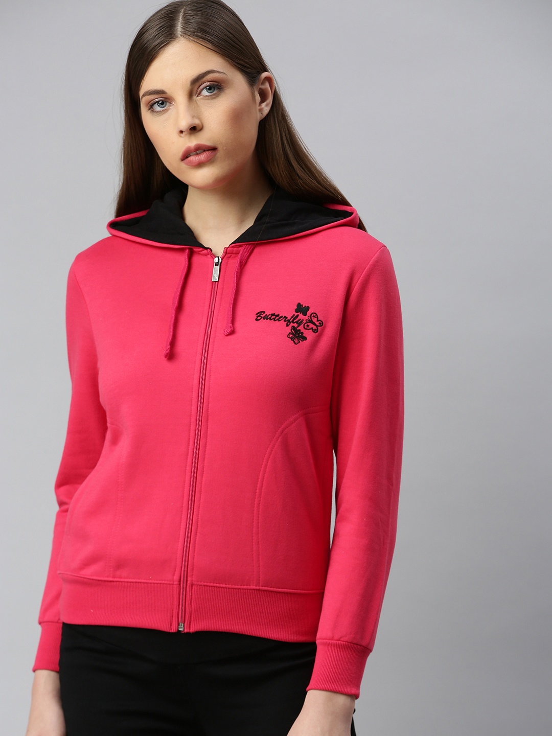 

ADBUCKS Women Pink Solid Hooded Sweatshirt