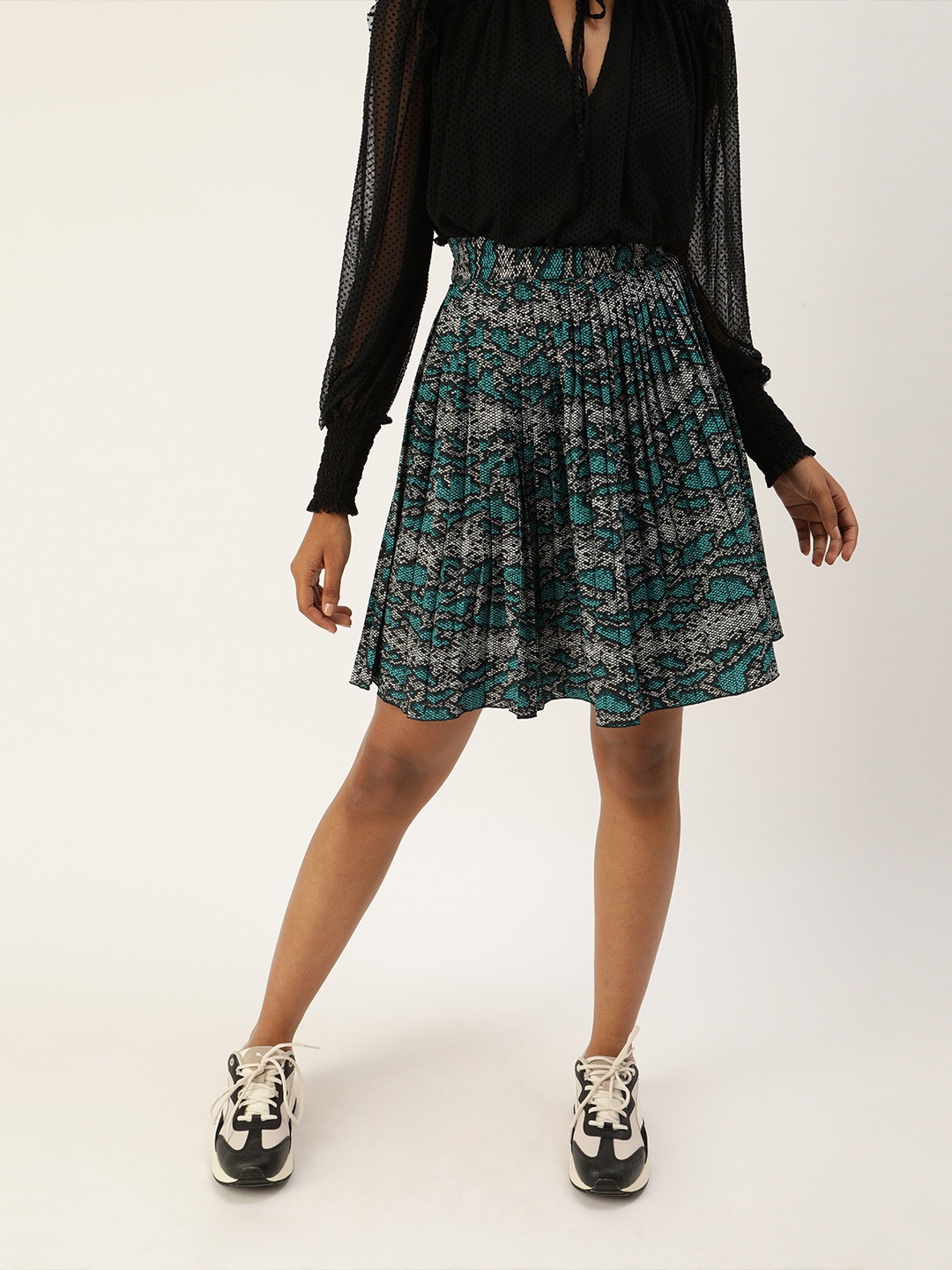 

Antheaa Woman's Black and Green Printed Skirt