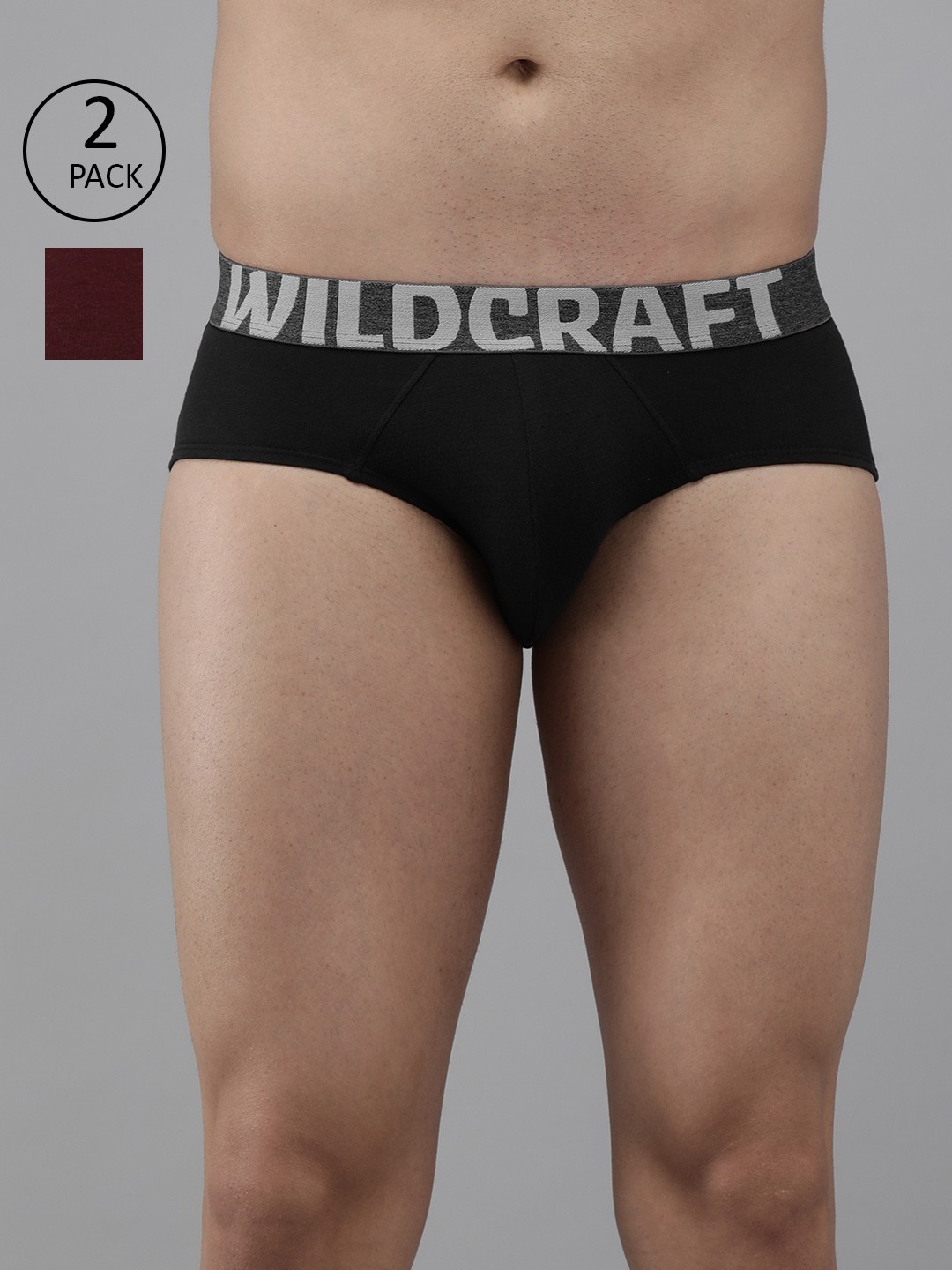 

Wildcarft Men Pack Of 2 Black & Maroon Solid Antimicrobial Antiodour Briefs 8903338321170