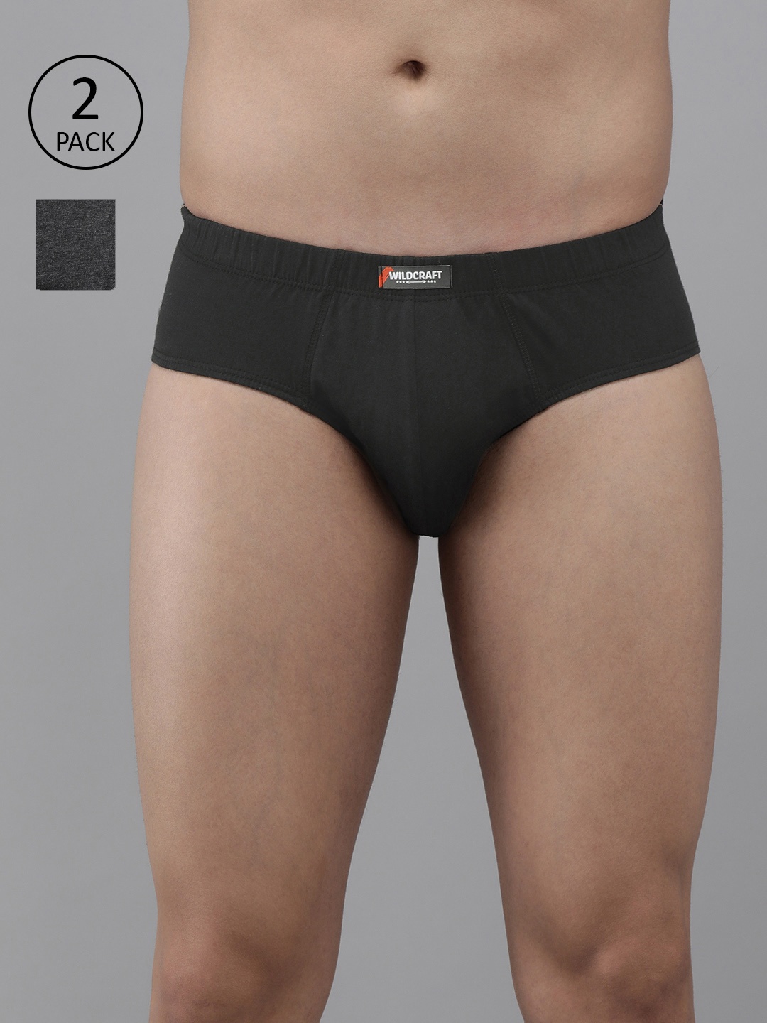 

Wildcraft Men Pack of 2 Black & Charcoal Grey Solid Basic Briefs 8903338320609
