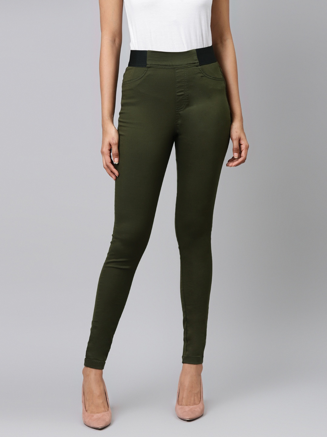 

Marks & Spencer Women Olive Green Solid Skinny Fit Treggings