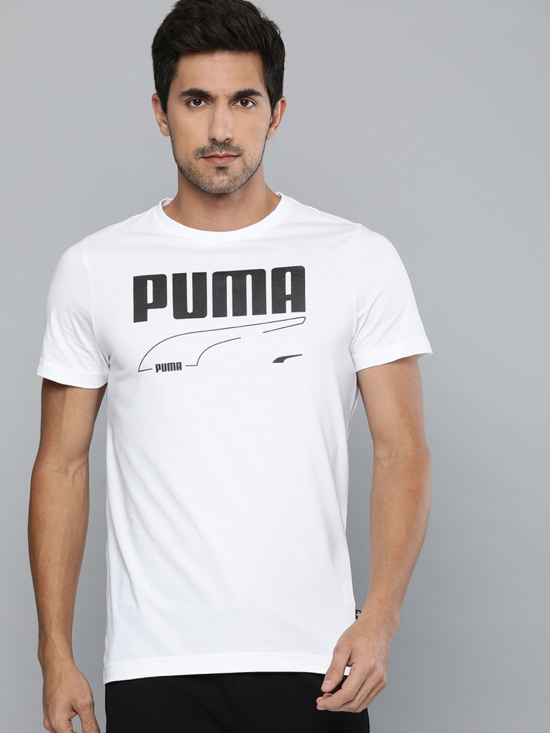 

Puma Men White Brand logo Printed Round Neck REBEL Pure Cotton T-shirt