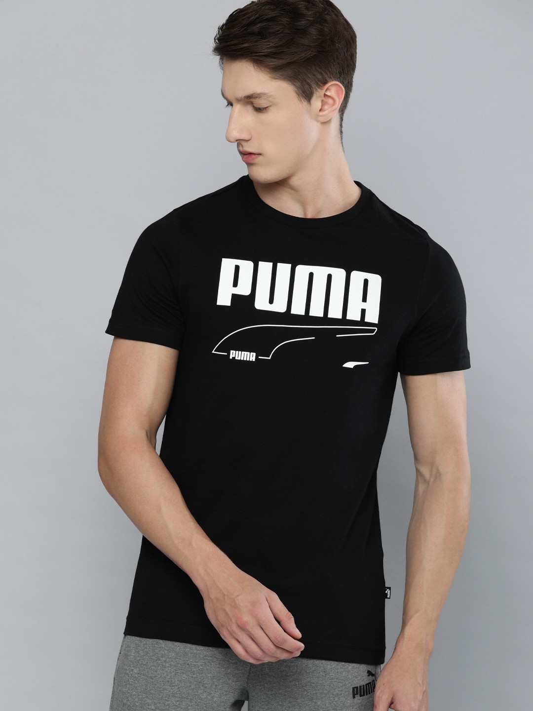

Puma Men Black Slim Fit Printed REBEL Round Neck Pure Cotton T-shirt