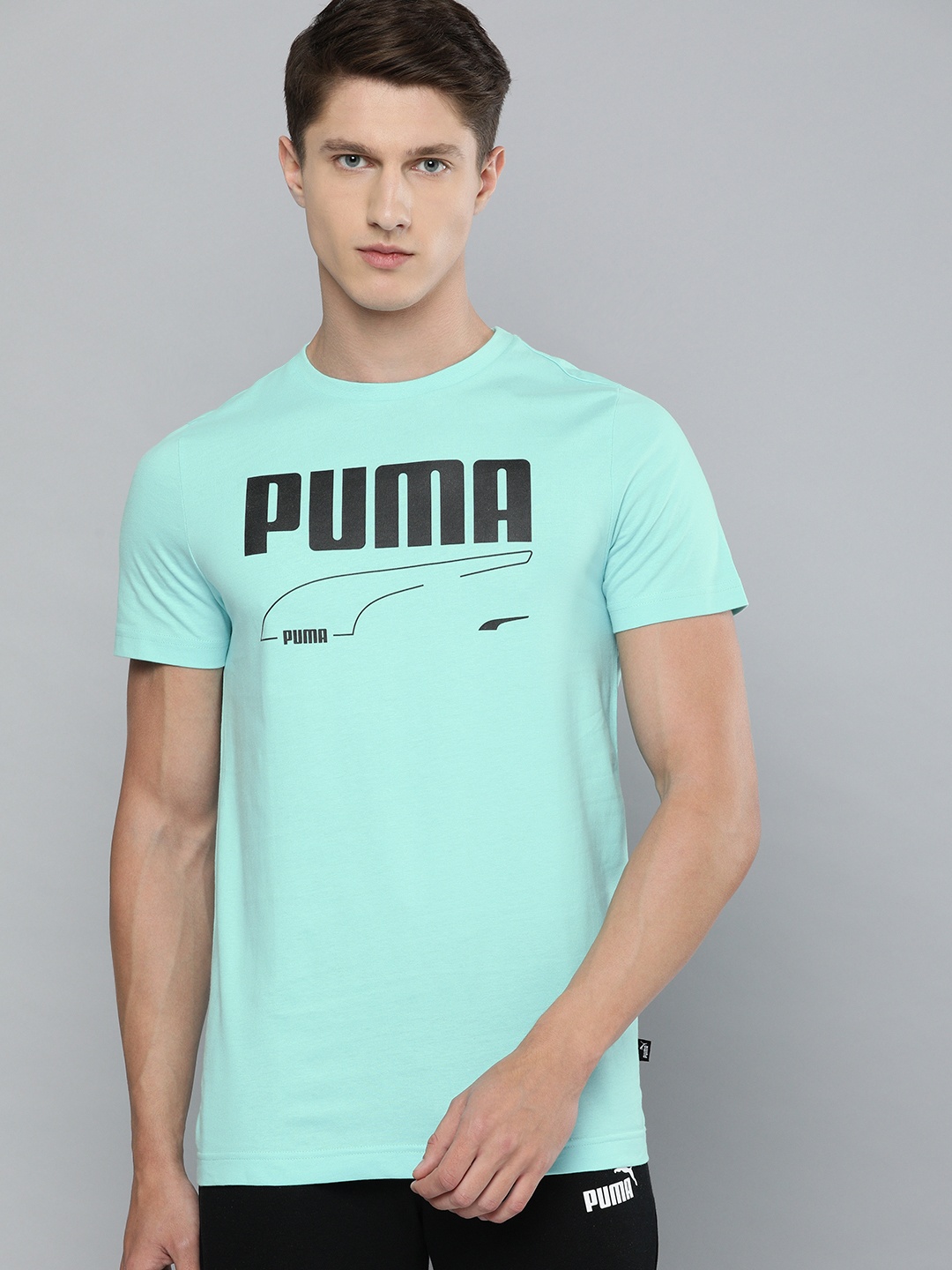 

Puma Men Blue Black REBEL Printed Round Neck Pure Cotton T-shirt