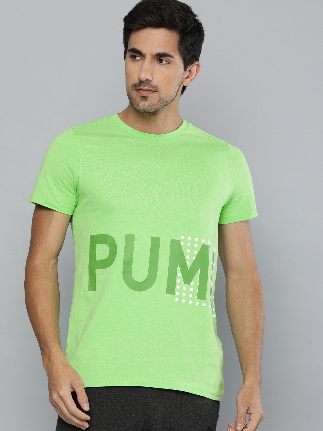 

PUMA Hoops Men Green Printed Tonal Slim Fit Round Neck Pure Cotton T-shirt