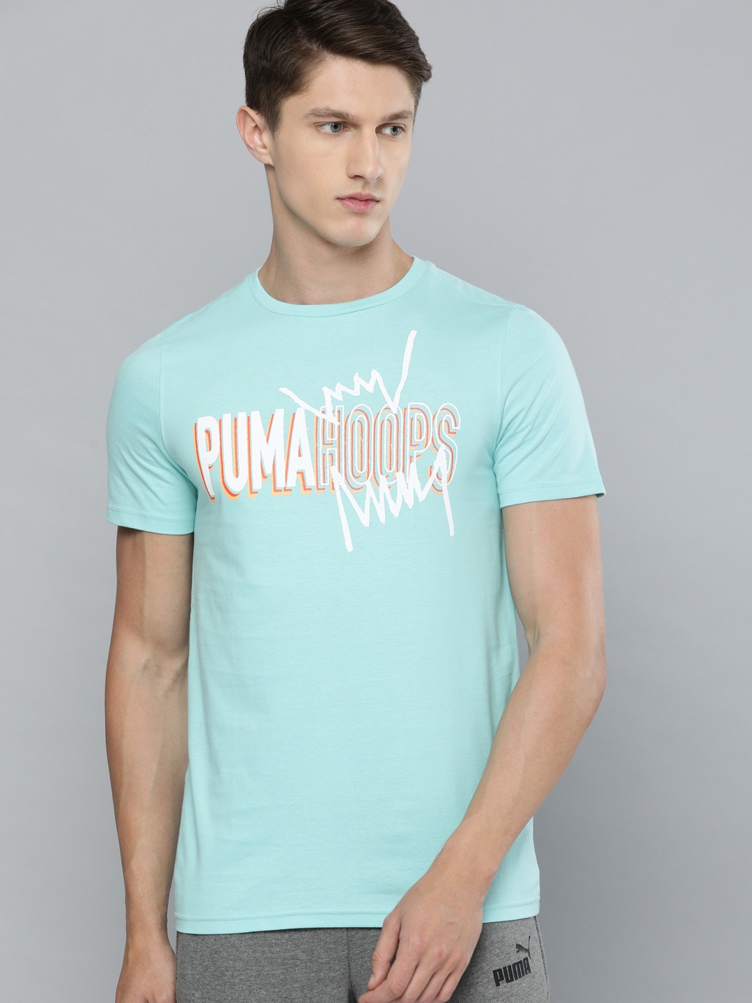

PUMA Hoops Men Blue Printed Slim Fit Round Neck Pure Cotton T-shirt