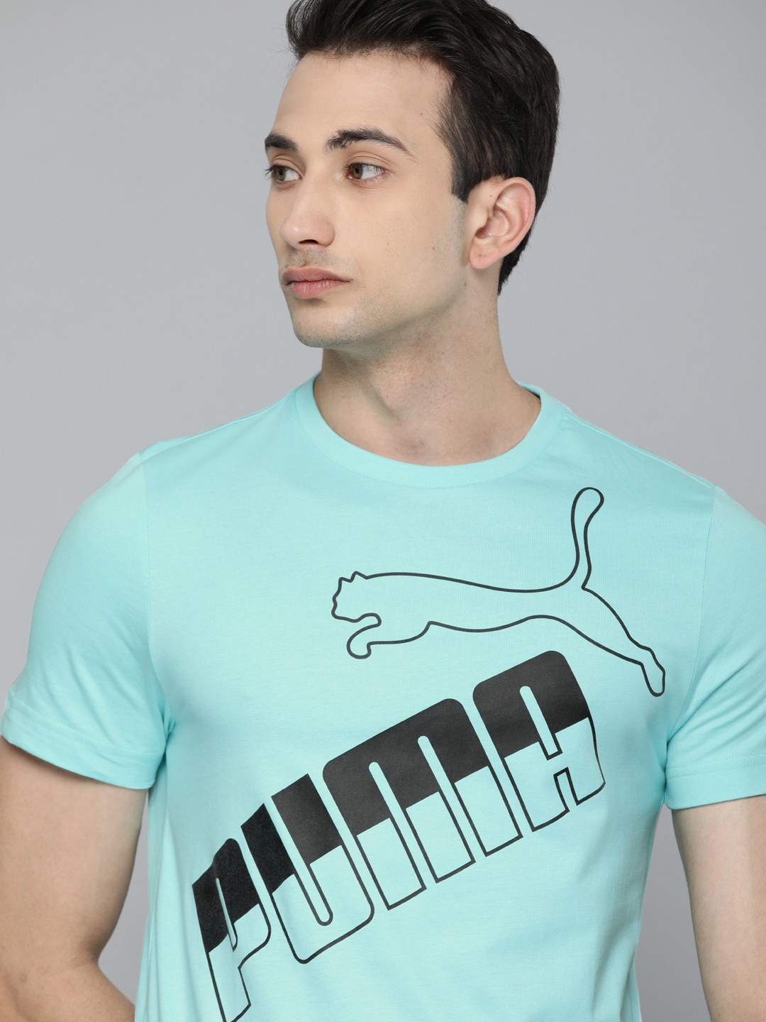 

Puma Men Blue Printed Slim Fit BIG LOGO Round Neck Pure Cotton T-shirt