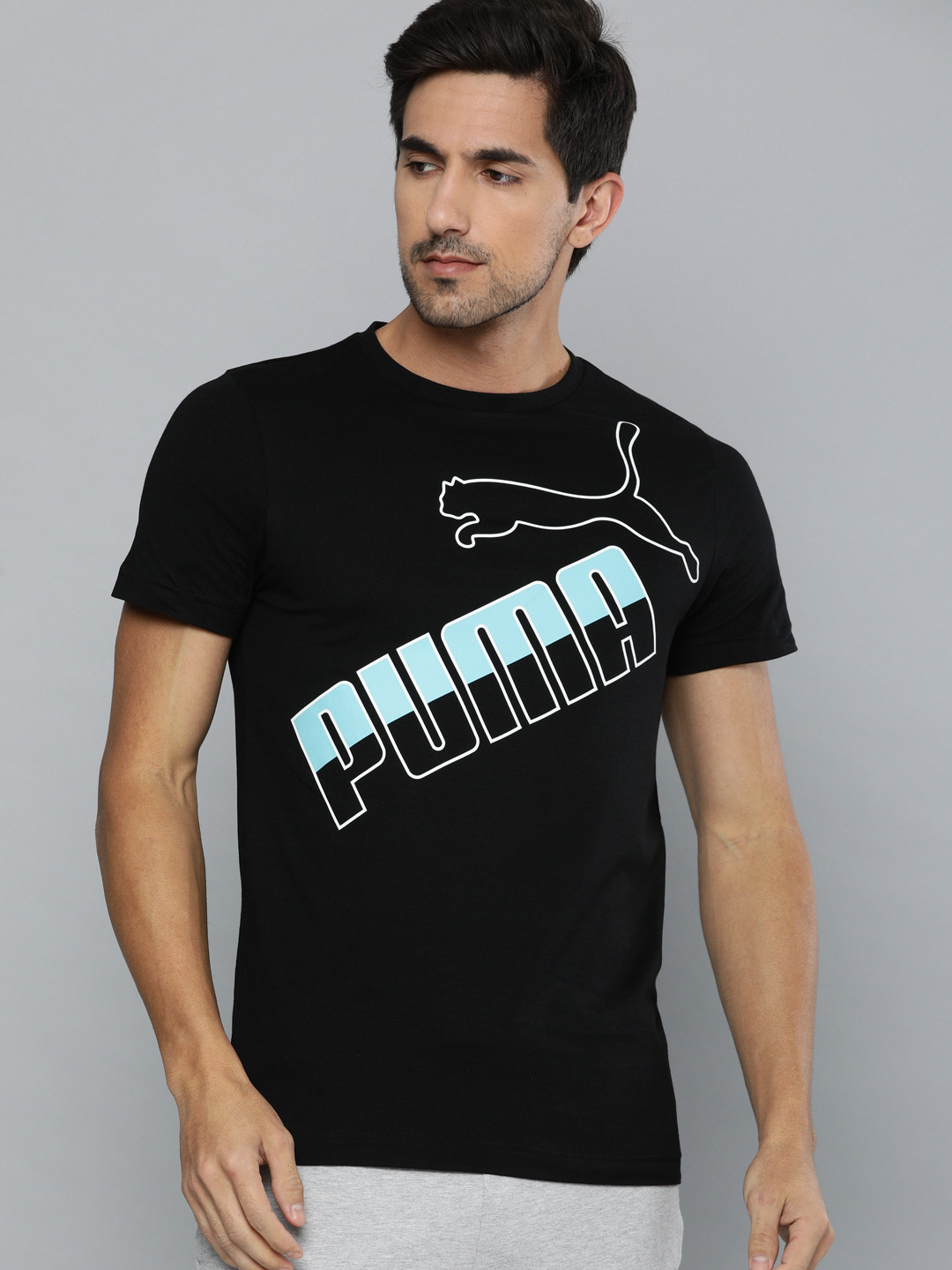 

Puma Men Black Printed BIG LOGO Slim Fit Round Neck Pure Cotton T-shirt