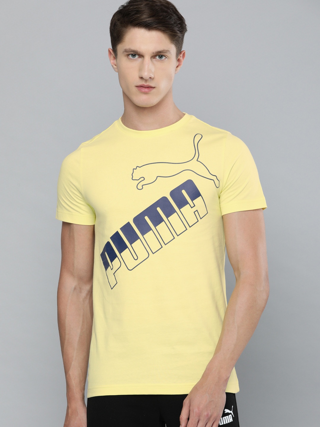 

Puma Men Yellow Printed BIG LOGO Slim Fit Round Neck Pure Cotton T-shirt
