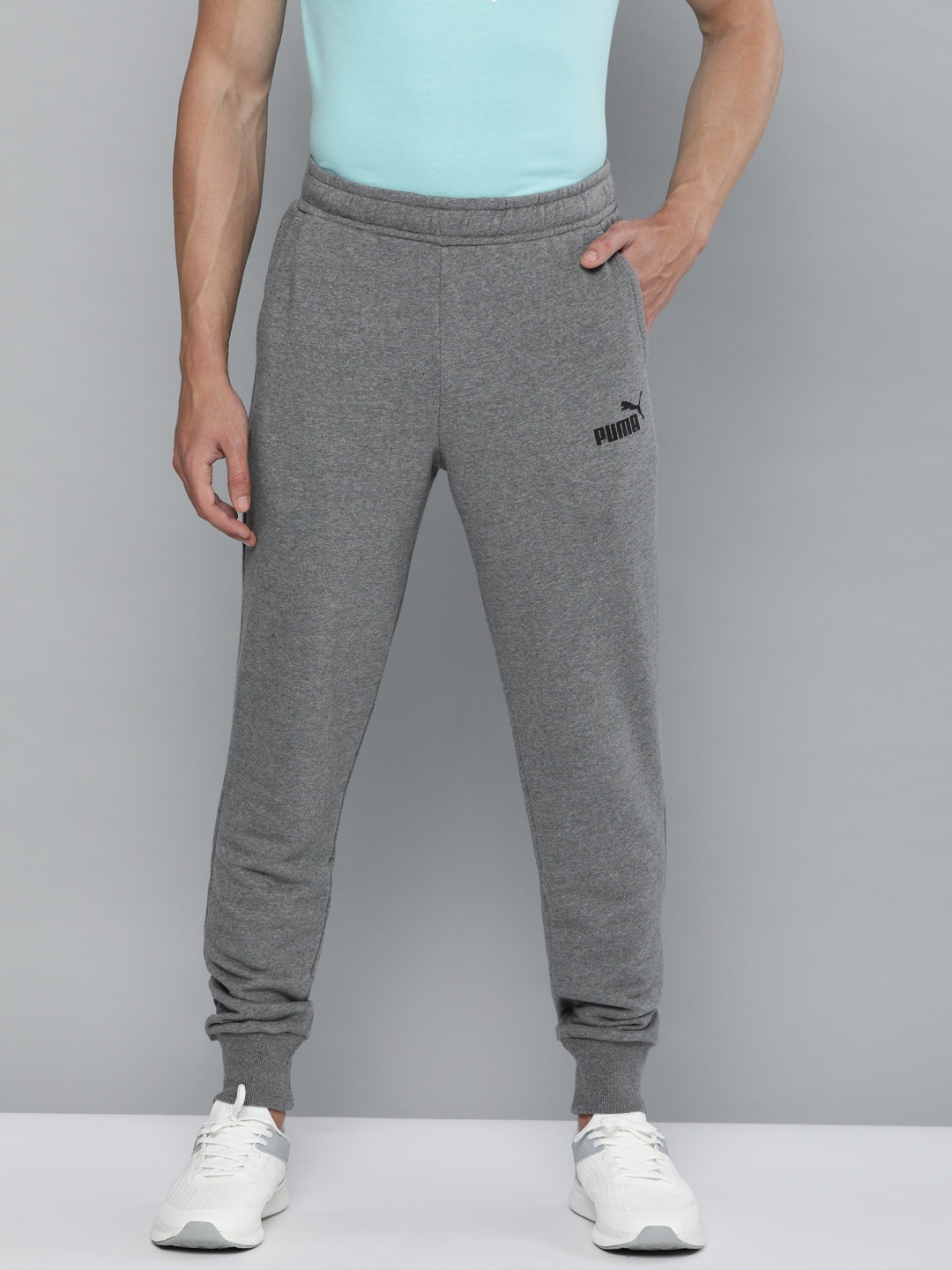 

Puma Men Grey Melange Solid Logo Regular Fit Joggers