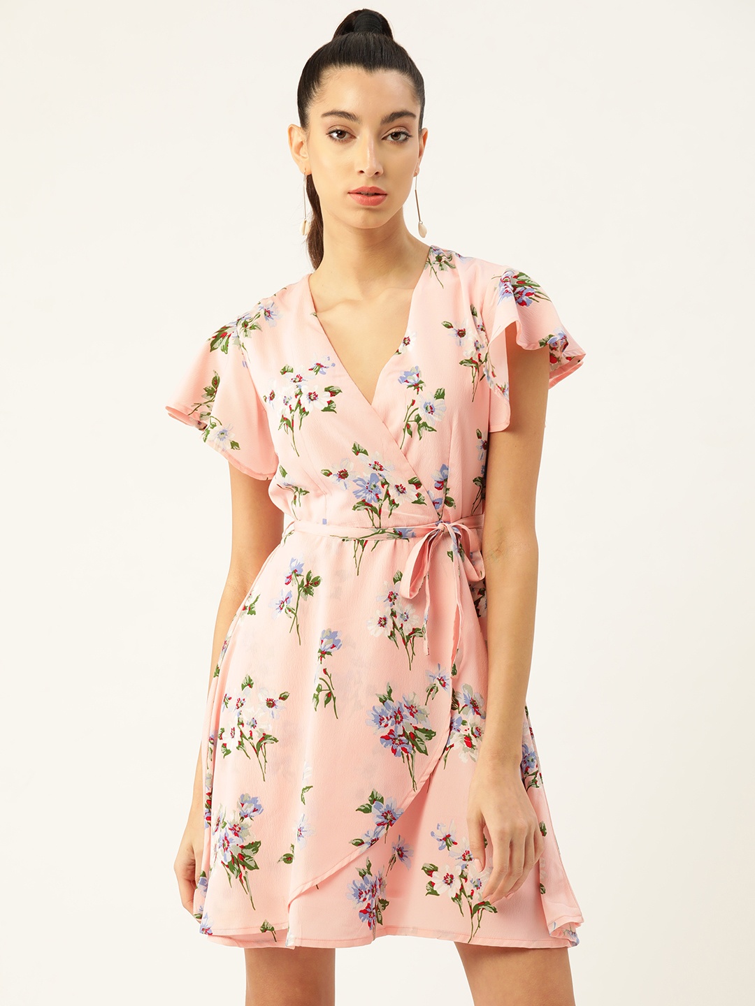 

DODO & MOA Women Pink & Blue Floral Printed Wrap Dress