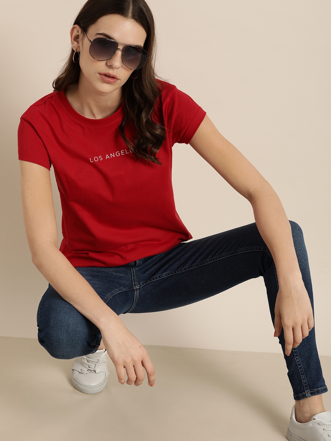 

DILLINGER Women Red Printed Round Neck Regular Fit T-shirt