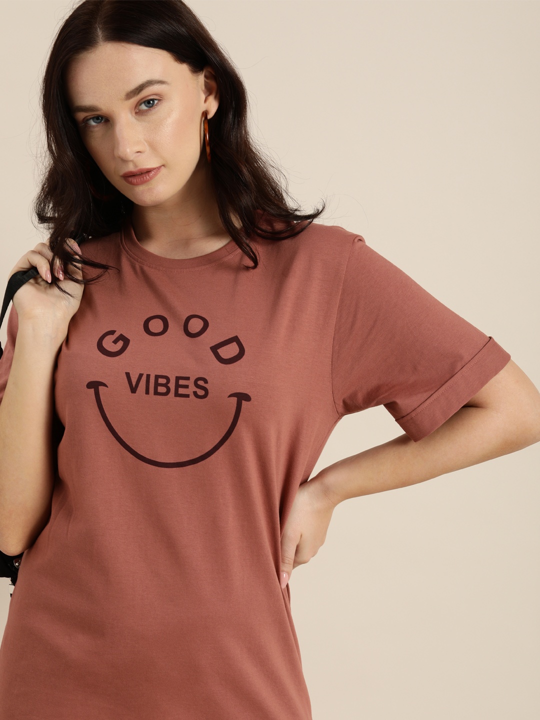 

DILLINGER Women Rose Printed Longline Oversized Cotton Pure Cotton T-shirt